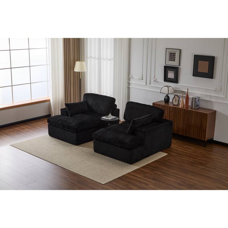Double Chaise Lounge Sofa - Upholstered Sleeper Cloud Couch, No Assembly, Corduroy - Living Room, Bedroom