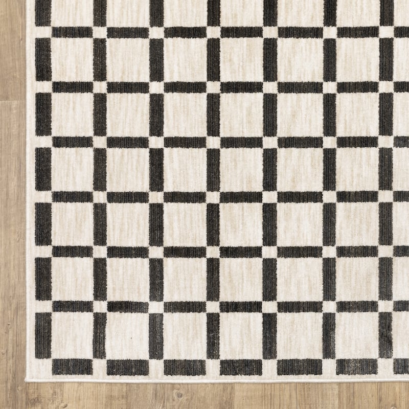 Hansel Geometric Grid Beige/ Black Area Rug