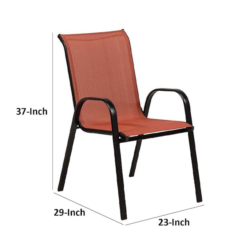 Feli Outdoor Stacking Chair Set of 2, Red Mesh Fabric, Black Metal