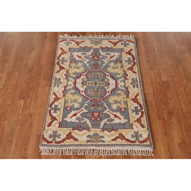 Transitional Grey Oushak Indian Area Rug Hand-knotted Wool Carpet - 2'0"x 3'0"