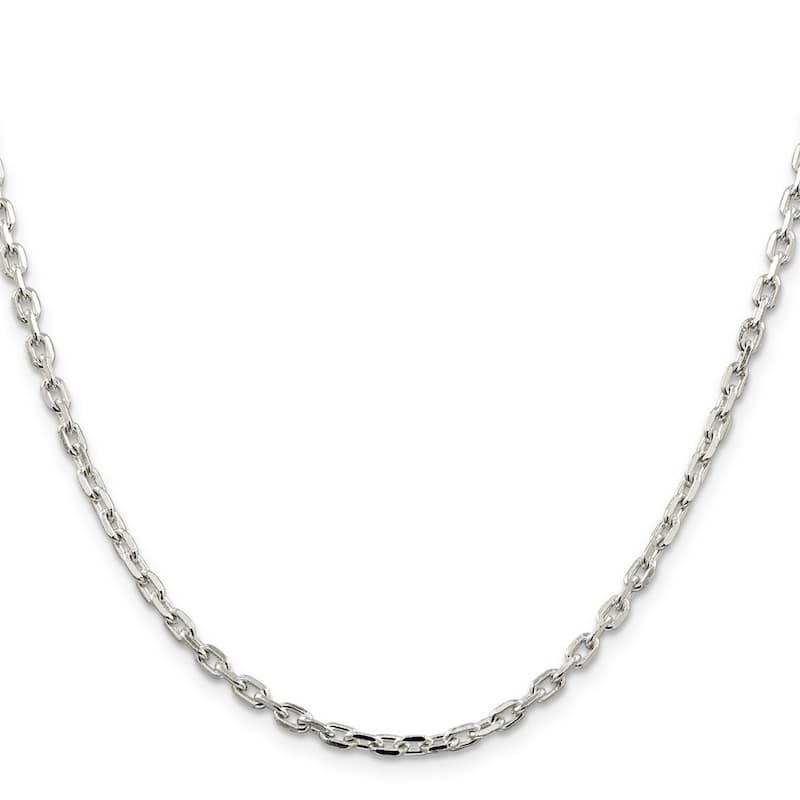 Curata 925 Sterling Silver 3.25mm Beveled Oval Cable Chain Necklace (Lobster)