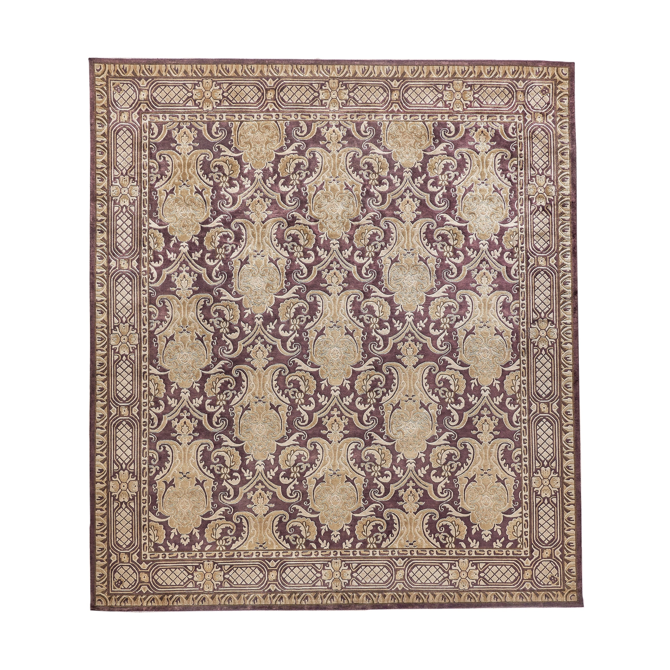 Contemporary hand-knotted New Zealand Wool Eggplant Area Rug