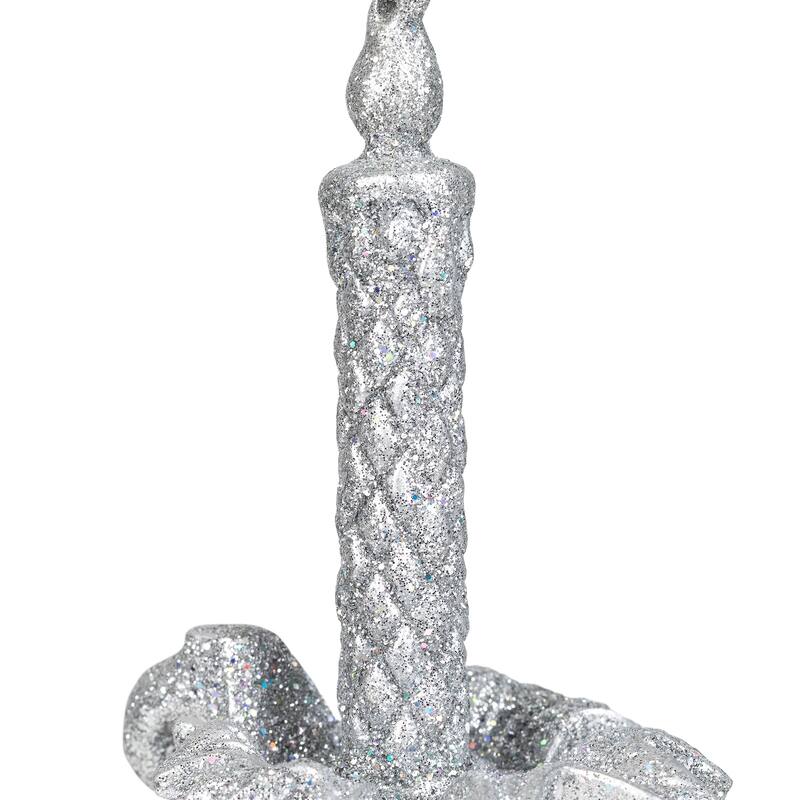 Glitter Drenched Candlestick Christmas Ornaments - 4" - Silver - Set of 4