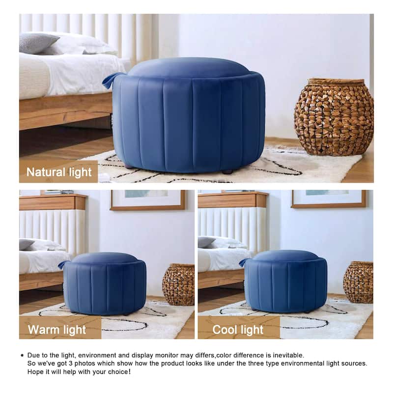 29" Modern Velvet Round Storage Ottoman