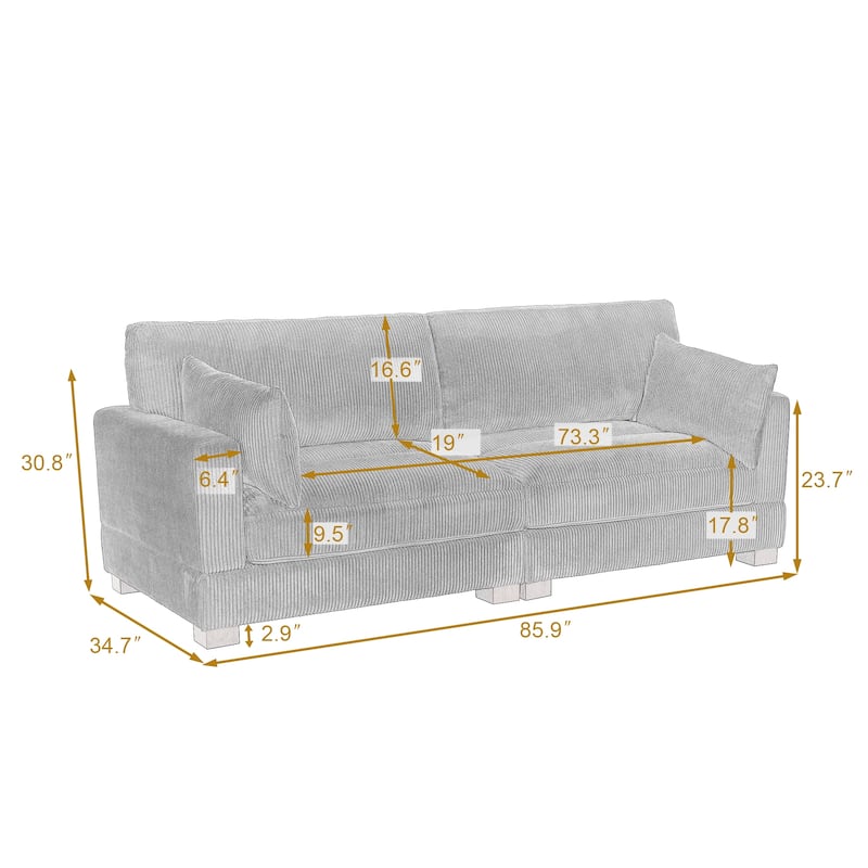 84.5″W Modern Corduroy Couch Modular Sofa