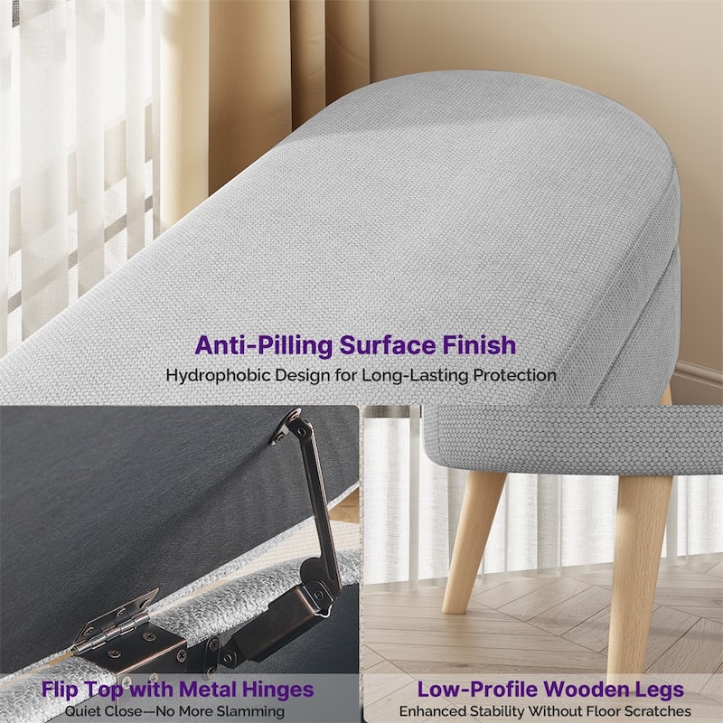 Oval Storage Bench for Living Room/Bedroom/End of Bed/Entryway, 43.5" Linen Fabric Upholstered Entryway Bench