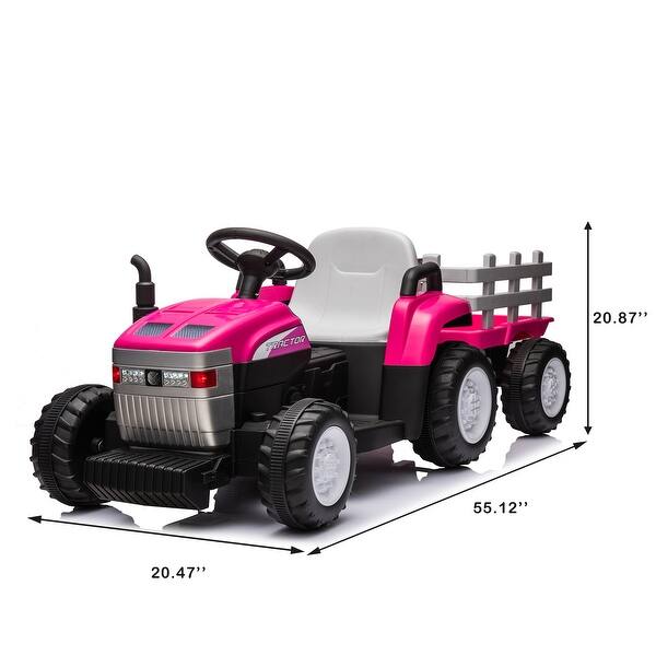 dimension image slide 0 of 4, Kids Electric Excavator Tractor with 12V Battery, Dual Motors, Trailer, USB, and Remote Control - Fun for Ages 3-8