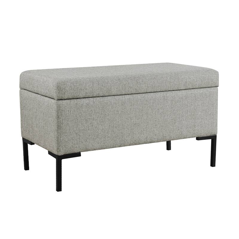 Ray Storage Bench Ottoman, Classic Gray Velvet, Metal Legs, 32 Inch