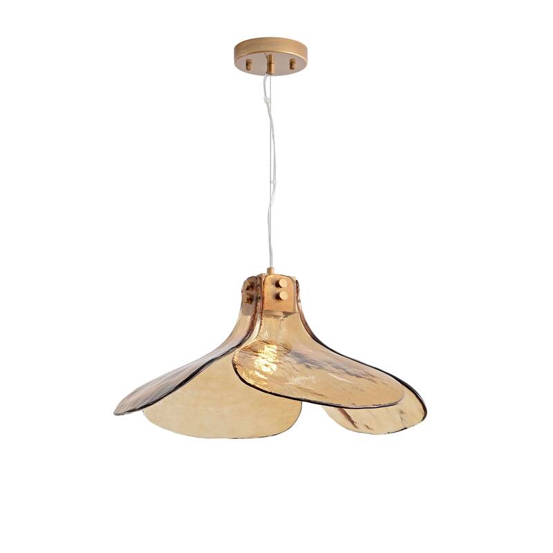 Mavis Single Light Four-leaf Amber Glass Pendant Light Chandelier - Brushed Brass