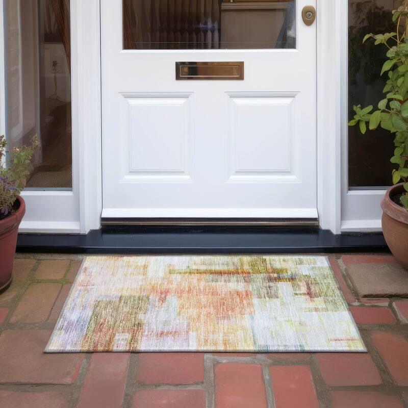 Machine Washable Indoor/ Outdoor Contemporary Abstract Chantille Rug
