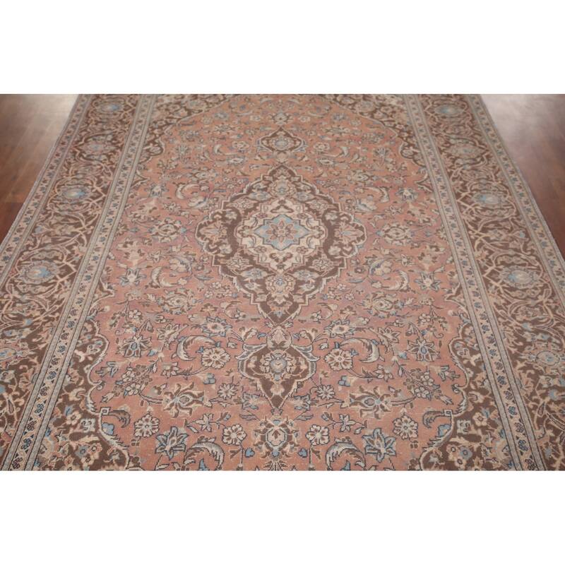 Traditional Pink Mashad Persian Vintage Rug Handmade Wool Carpet - 6'5"x 9'5"