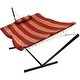 preview thumbnail 16 of 71, Sunnydaze Rope Hammock with 12-Foot Stand, Hammock Pad & Pillow Awning Stripe