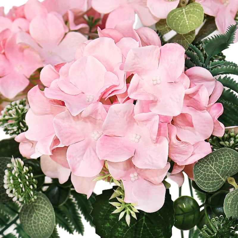 Set of 2 Pink Artificial Hydrangea Flower Stem Bush Bouquet 19in - 19" L x 12" W x 12" DP