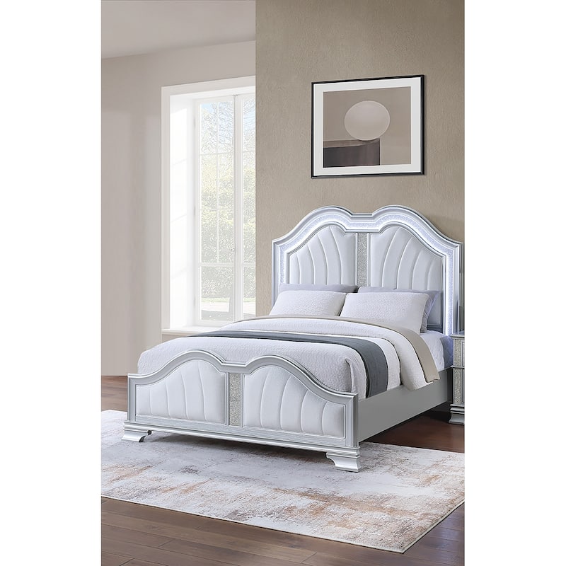 Traditional Style 1pc Bed Set Upholstered Headboard And Footboard Light Gray Finish