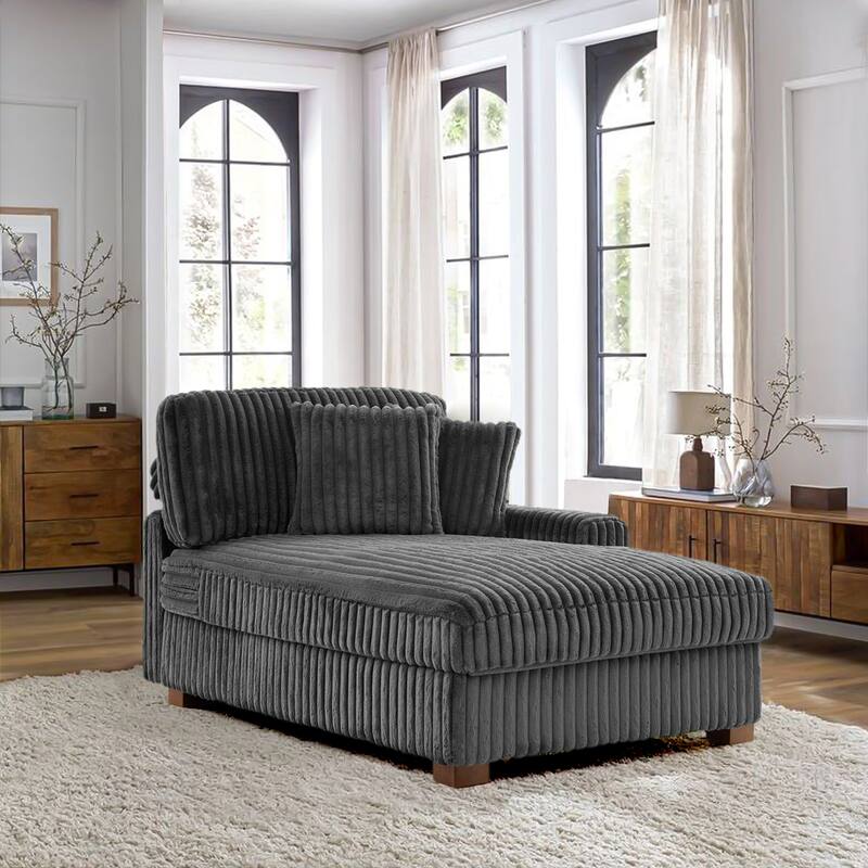 Plush Corduroy Chaise Armchair Modular Lounge Sectional Corner Sofa - Right Facing - Chaise-Grey