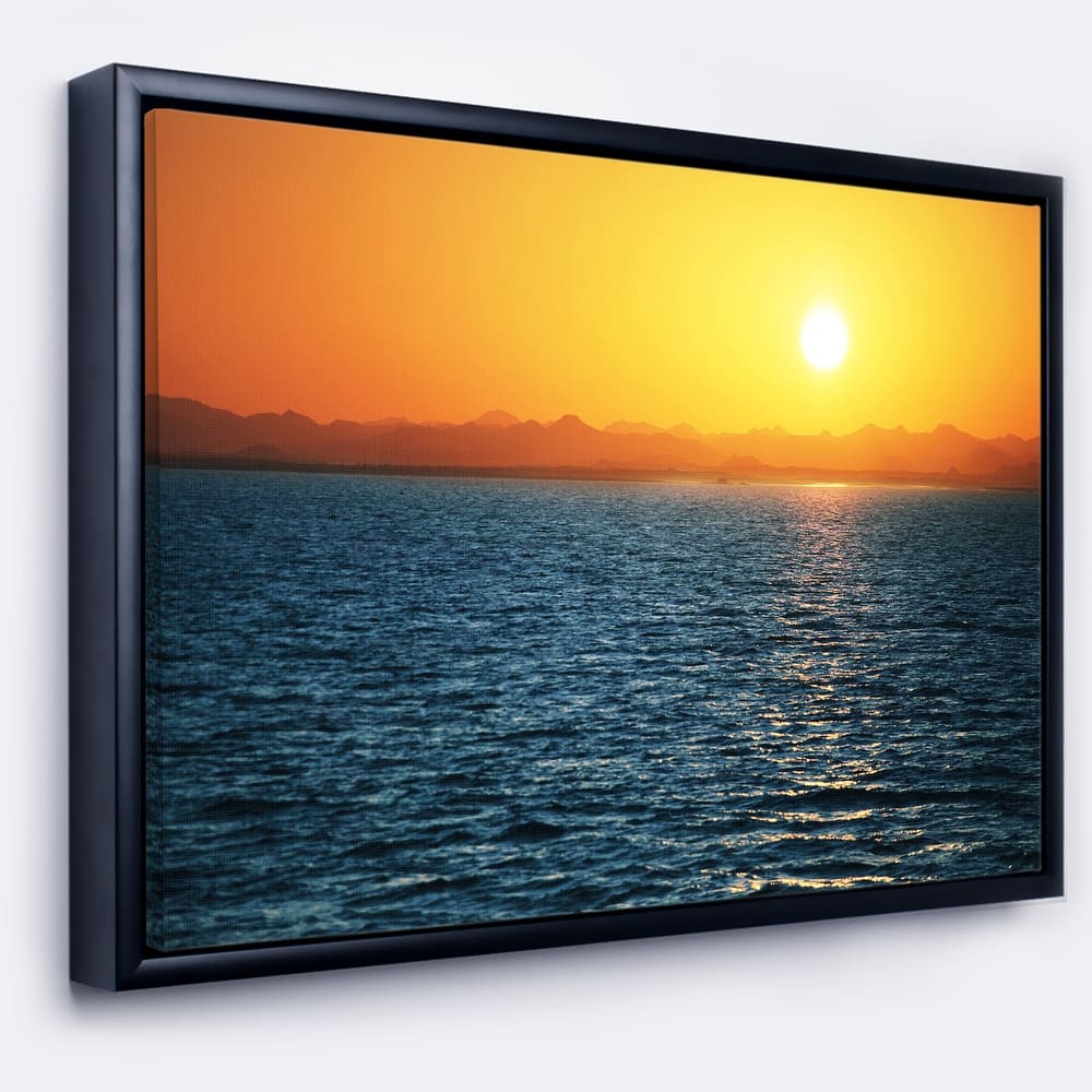 Designart "Beautiful River View At Sunset" Large Seashore Framed Canvas Print