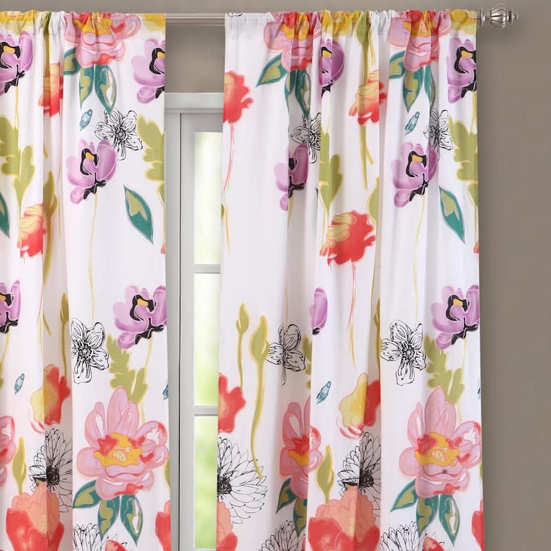 Greenland Home Fashions Watercolor Dream Curtain Panels (Set of 2) - White - 63 Inches