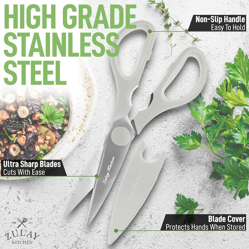 Zulay Kitchen Ultra Sharp Stainless Steel Kitchen Shears With Protective Cover