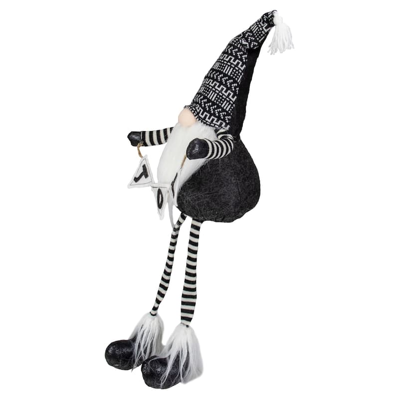 30-Inch Black and White "JOY" Gnome Plush Tabletop Christmas Decoration - 30"