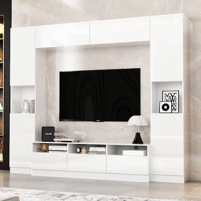TV Stand & Media Console with Doors and Shelves, TV Hutch White Glossy - 94.5"X78.7"
