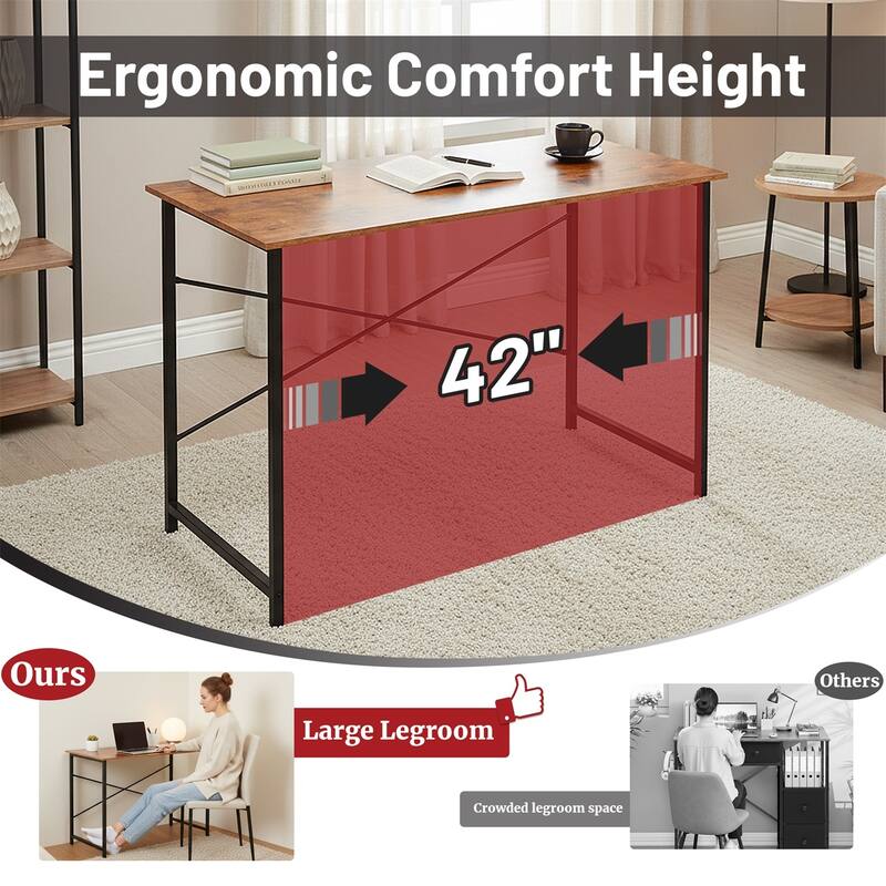 Computer Desk, 40-63 Inch Home Office Desk, Gaming Writing Work from Home Study Desk, Large Legroom, Sturdy Metal Frame