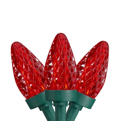 50ct Red LED C7 Faceted Christmas Lights 21ft Green Wire - 21'