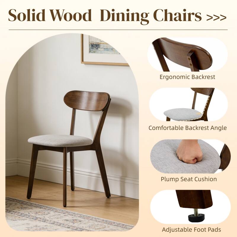 Solid Wood Dining Chairs Set of 2, Mid Century Modern Dining Chairs with Upholstered for Dining Room, Kitchen