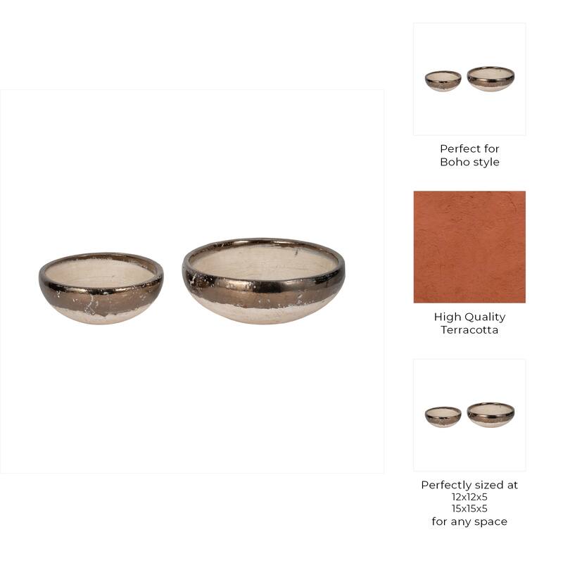 Pottery Decorative Bowls Handcrafted Detailing Casual Home (Set of 2)