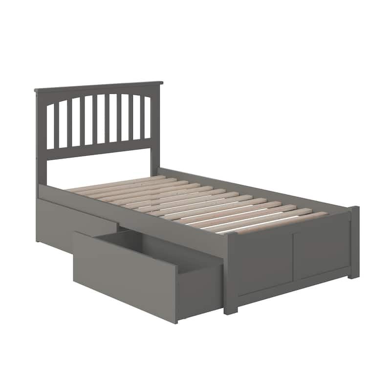 Mission Twin XL Platform Bed with Footboard and 2 Drawers in Grey - Grey - Twin XL