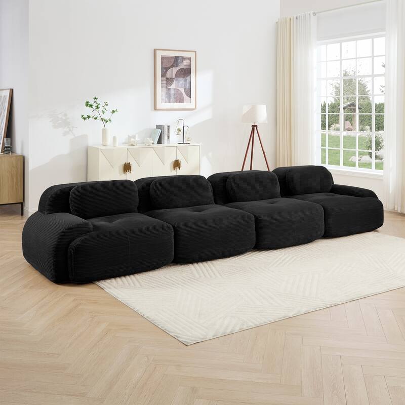 Rossetta 4-Seat Modern Simplified Anti-Slip Style Premium Corduroy Fabric Modular Sofa with Curved Armrests