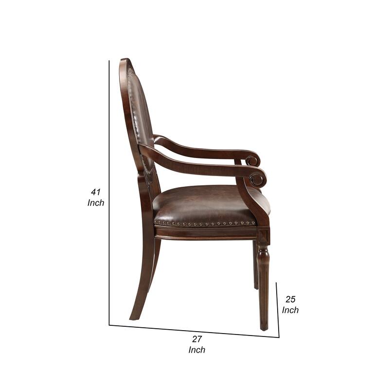 Alder Desk Armchair, Dark Brown Faux Leather, Solid Wood and Foam