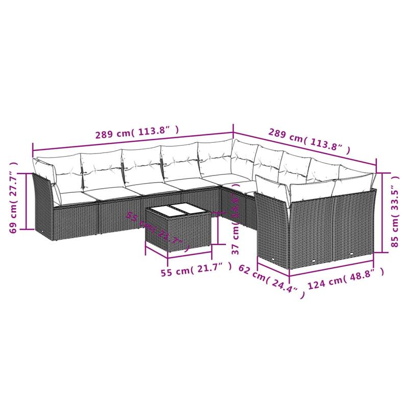 vidaXL Garden Sofa Set Brown frame, Cream white cushions - 21.7 x 21.7 x 14.6