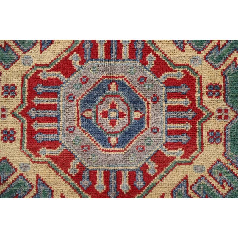 Hand Knotted Oriental 100% Wool Carpet Traditional Geometric Green Kazak Area Rug - 9' 9'' X 6' 7''