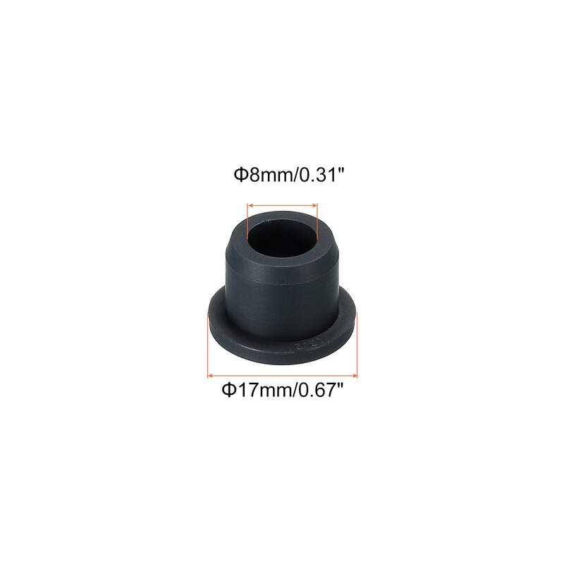 T Shape Rubber Grommet 0.55 Inch OD 0.24 Inch ID Seal for Cable Pack of 6 - Black - 17 x 8mm