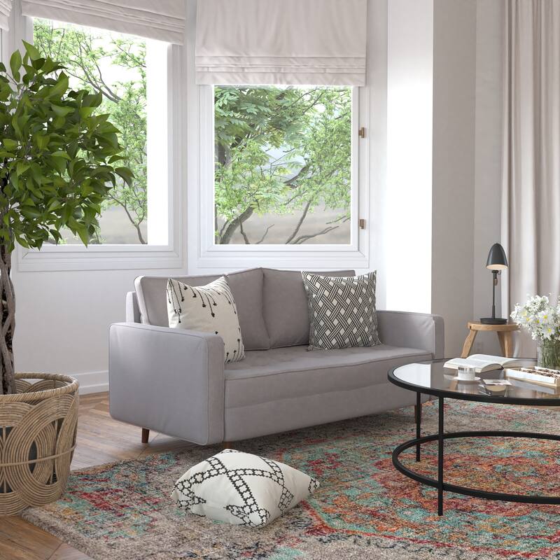 Compact Upholstered Tufted Loveseat with Wooden Legs