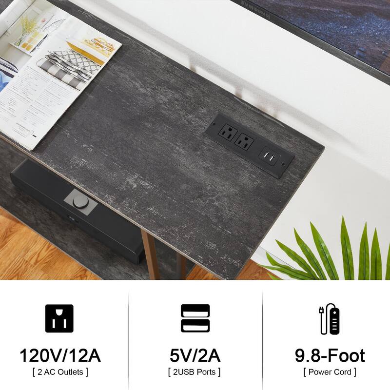Console Table with Outlets for Entryway, Sofa Table with Wood Shelves, Industrial Entryway Table Foyer Table