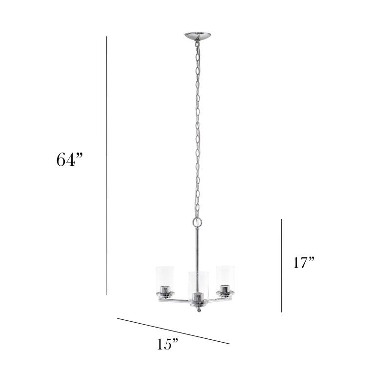 15" Industrial 3 Light Pendant Chandelier with Chrome Finish and Clear Glass Shade for Dining Room or Foyer Lighting - 63