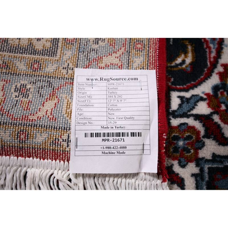 Traditional Red Kashan Turkish Rug Floral Oriental Machine-Made Carpet - 9'7" x 12'7"