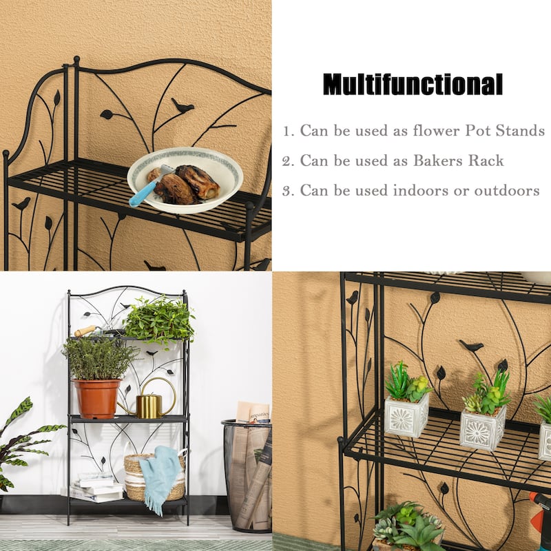 Glitzhome Multifunctional 3 or 4-Tiers Metal Plant Shelving Planter Stands Flower Pot Shelf One-step Fordable Design