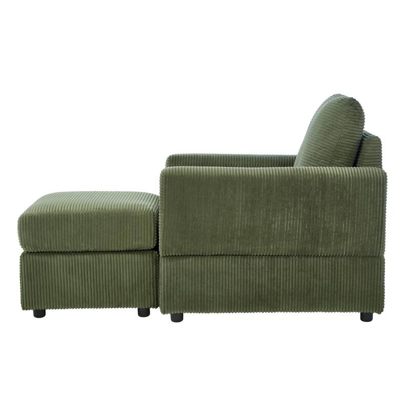 Classic Corduroy Chaise Lounge Chair with Ottoman,Upholstered Sofa Couch Chair for Living Room,Accent Lounge Chair with Armrests
