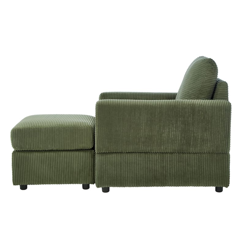 Corduroy Chaise Lounge Chair Set with Ottoman