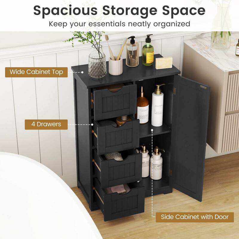 Costway Wooden 4 Drawer Bathroom Floor Cabinet Storage Cupboard 2