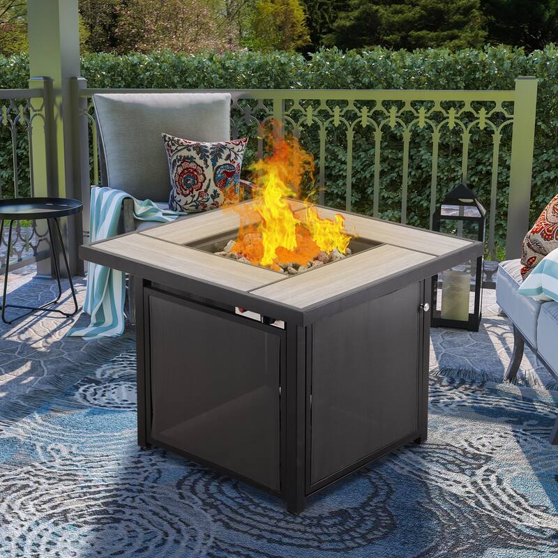 32 In. Iron Teslin Square Gas Fire Pit Table