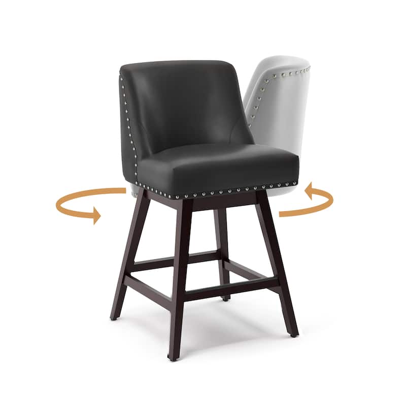 26 in. Fabric Upholstered Counter Height Swivel Bar Stool with Footrest - 19.6"D x 19.6"W x 37"H