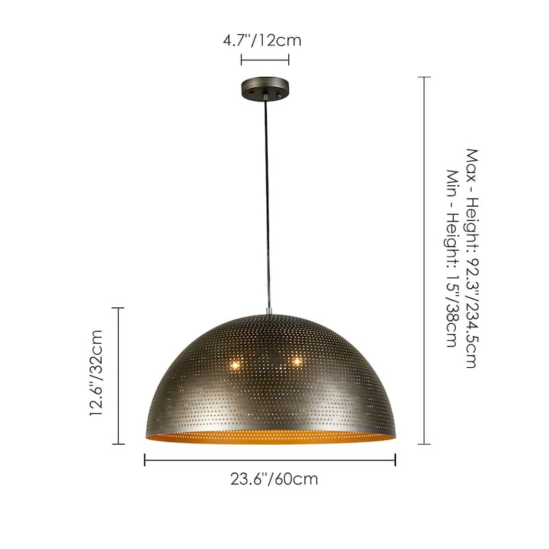 Rennnsan 3-Light Gold/Black Perforated Gold/Black Dome Pendant Light for Kitchen Island Dining Room