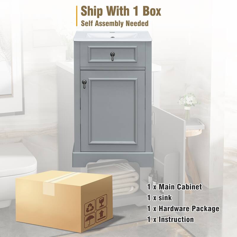 20-Inch Bathroom Vanity with Ceramic Sink, Soft Close Door, Adjustable Shelf, and Door-Mounted Storage Rack