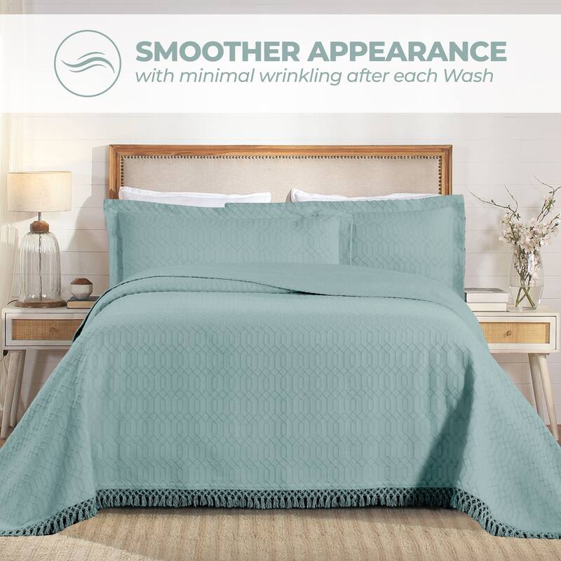 Superior Remi Jacquard Geometric Fringe Cotton Blend Bedspread Set