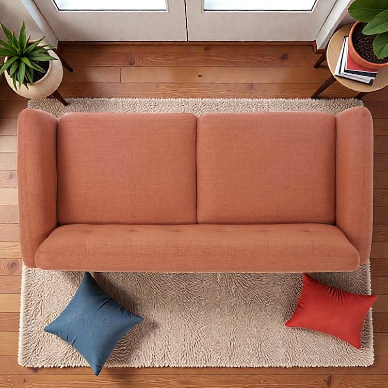 67.25" Button Tufted Loveseat, Mid-Century Modern Upholstered Sofa with Tapered Wood Legs