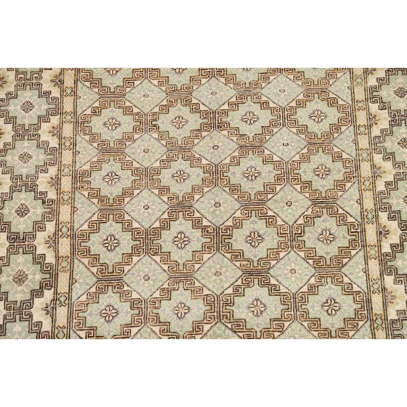 Vegetable Dye Geometric Khotan Wool Area Rug Hand-knotted Foyer Carpet - 4'8" x 6'0"