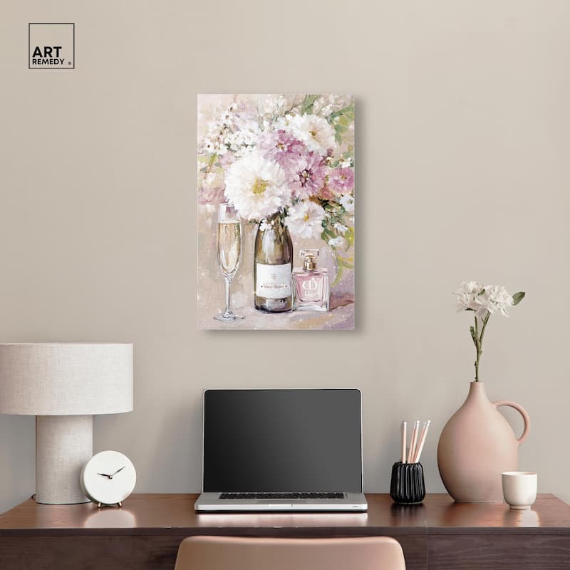 Light Floral Champagne Vase Acrylic by Art Remedy, Ready to Hang